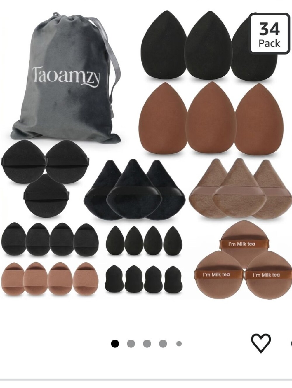 34PCS Latex-Free Makeup Sponge Set, Wet Dry Triangle Flocked Blender Puffs